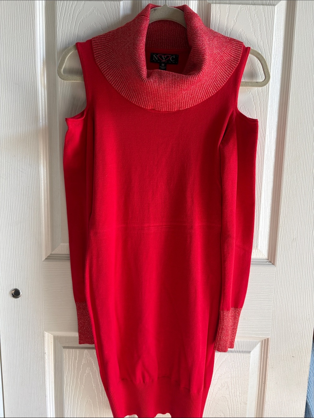 NYC Red Sleeveless Cowlneck Sweater Dress